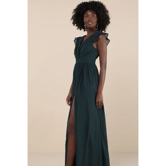 Lulus Dresses & Skirts - Lulu’s NWT Sz M Emerald Green Maxi Gown Pleated Bust Open Back Wedding Formal
